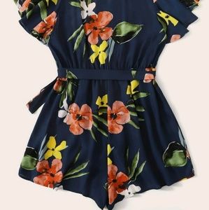 Plus Surplice wrap belted Floral print Romper